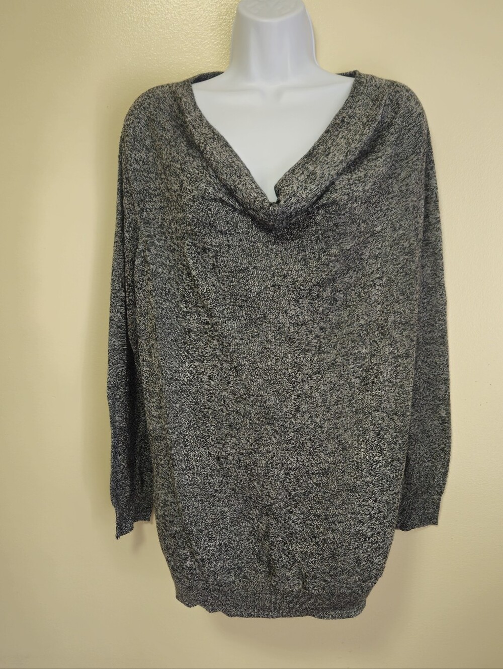 Calvin Klein Cowl Draped Neck Light Sweater Black Grey Marled Casual Women Large